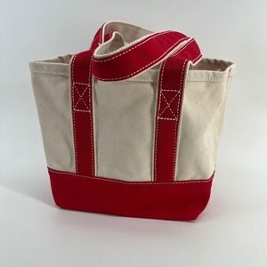 Lands End Mini Canvas Tote Bag Red Cream with Divider Organizer